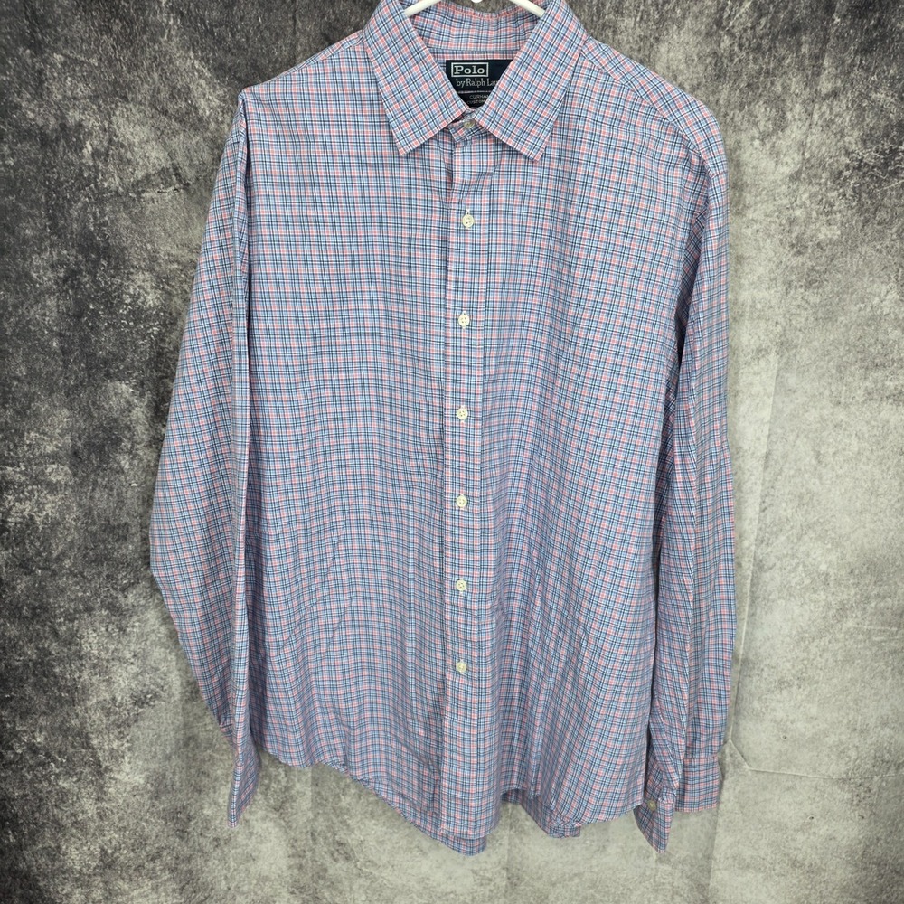 Vtg Polo Ralph Lauren Shirt Mens XL  17 Plaid Curham Custom Fit‎ Business